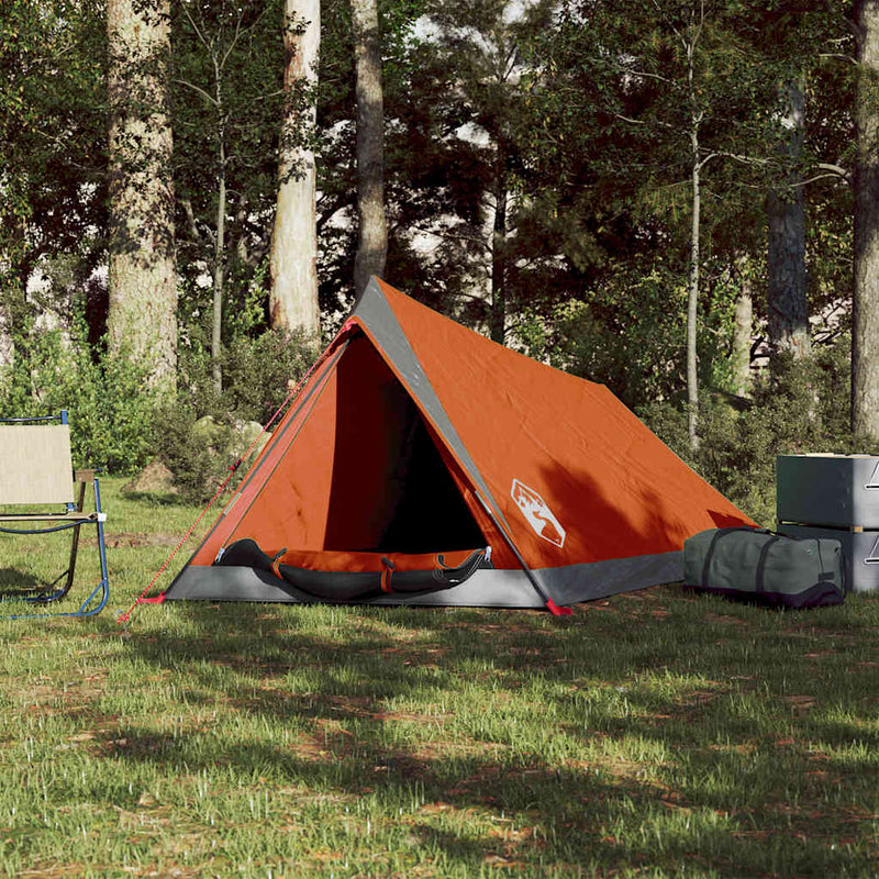 Cort de camping pentru 2 persoane, gri/portocaliu, impermeabil