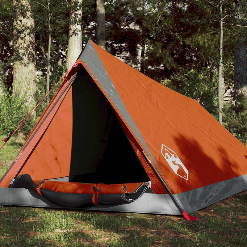 Cort de camping pentru 2 persoane, gri/portocaliu, impermeabil