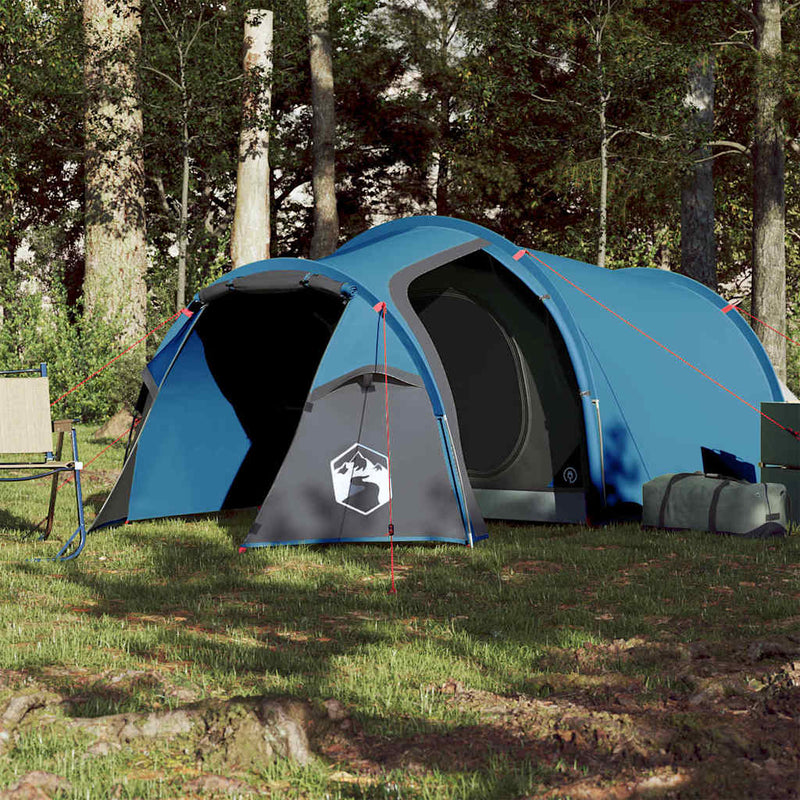 Cort de camping tunel pentru 2 persoane, albastru, impermeabil