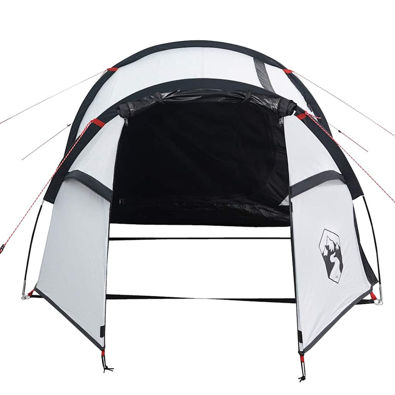 Cort camping tunel 2 persoane, alb, țesătură opacă, impermeabil