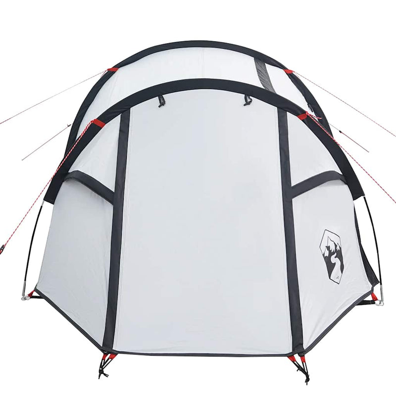 Cort camping tunel 2 persoane, alb, țesătură opacă, impermeabil