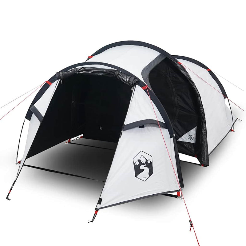 Cort camping tunel 3 persoane, alb, țesătură opacă, impermeabil