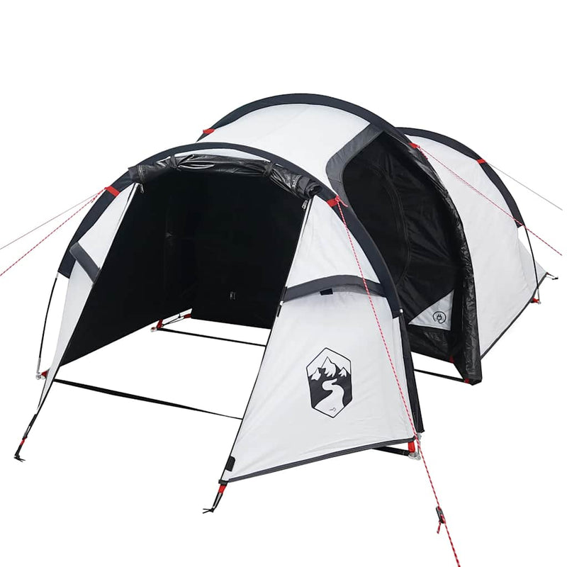Cort camping tunel 3 persoane, alb, țesătură opacă, impermeabil