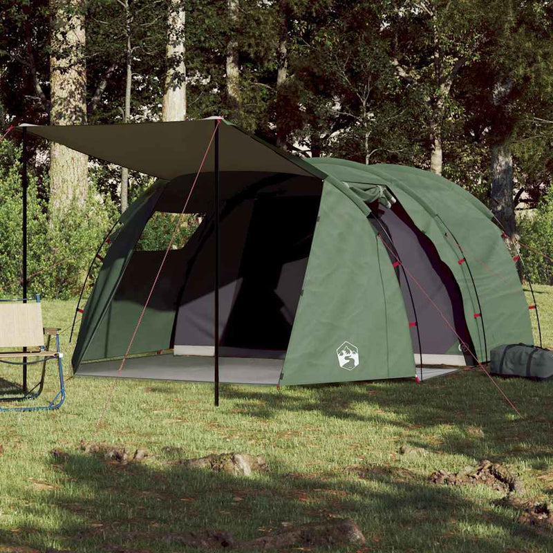 Cort de camping tunel pentru 4 persoane, verde, impermeabil