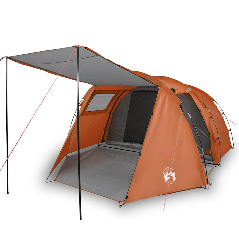 Cort de camping tunel 4 persoane, gri/portocaliu, impermeabil