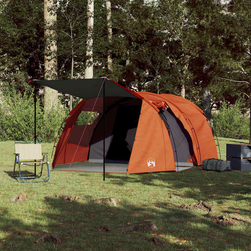 Cort de camping tunel 4 persoane, gri/portocaliu, impermeabil