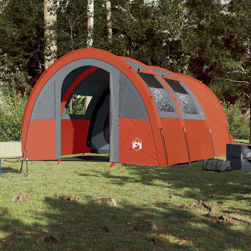 Cort de camping tunel 4 persoane, gri/portocaliu, impermeabil