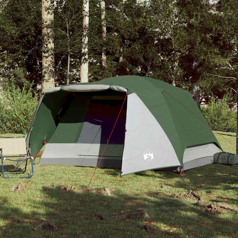 Cort de camping cu verandă 4 persoane, verde, impermeabil
