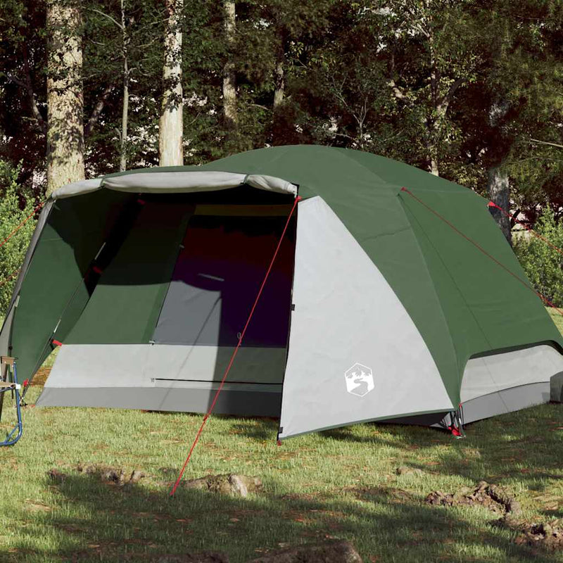 Cort de camping cu verandă 4 persoane, verde, impermeabil