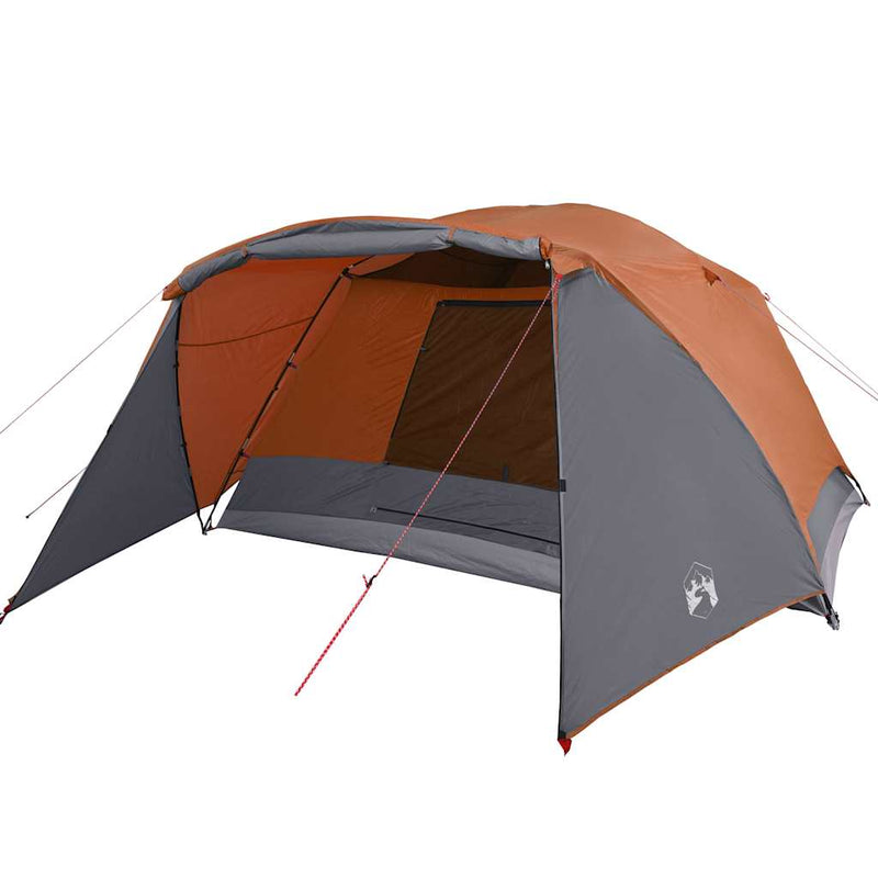 Cort de camping cu verandă 4 persoane, gri și portocaliu, impermeabil
