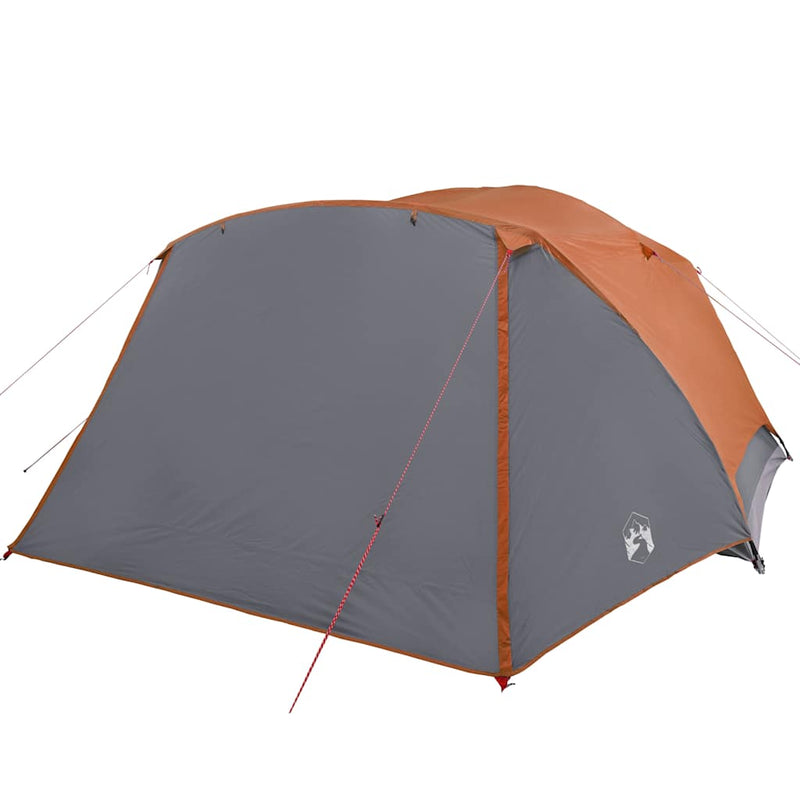 Cort de camping cu verandă 4 persoane, gri și portocaliu, impermeabil