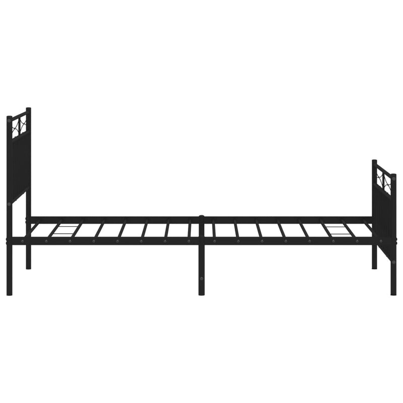 Cadru pat metalic cu tăblii de cap/picioare, negru, 90x200 cm