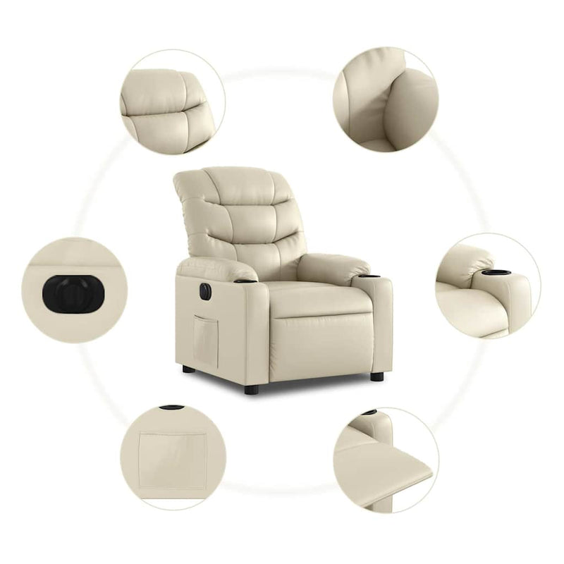 Fotoliu rabatabil electric, crem, piele ecologică