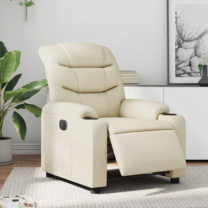 Fotoliu rabatabil electric, crem, piele ecologică