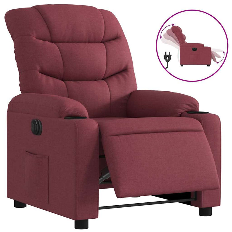 Fotoliu rabatabil electric, roșu vin, material textil