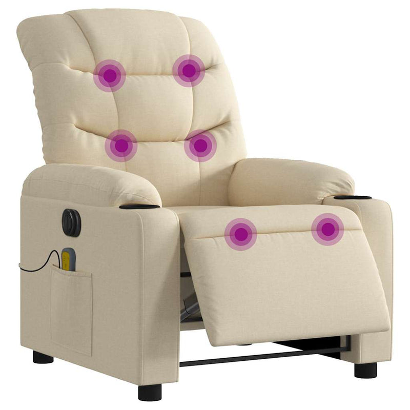 Fotoliu electric de masaj rabatabil, crem, textil
