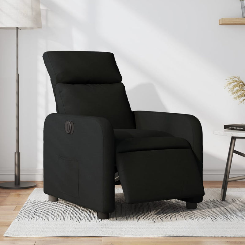 Fotoliu rabatabil electric, negru, material textil
