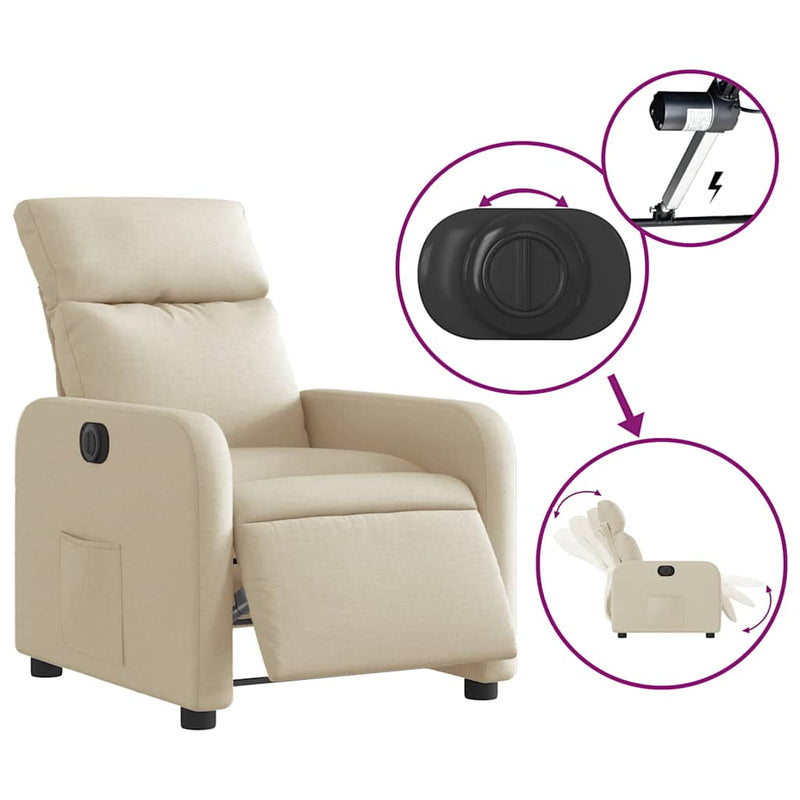 Fotoliu rabatabil electric, crem, material textil