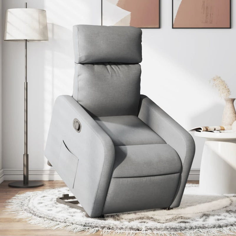 Fotoliu rabatabil cu ridicare, gri deschis, material textil