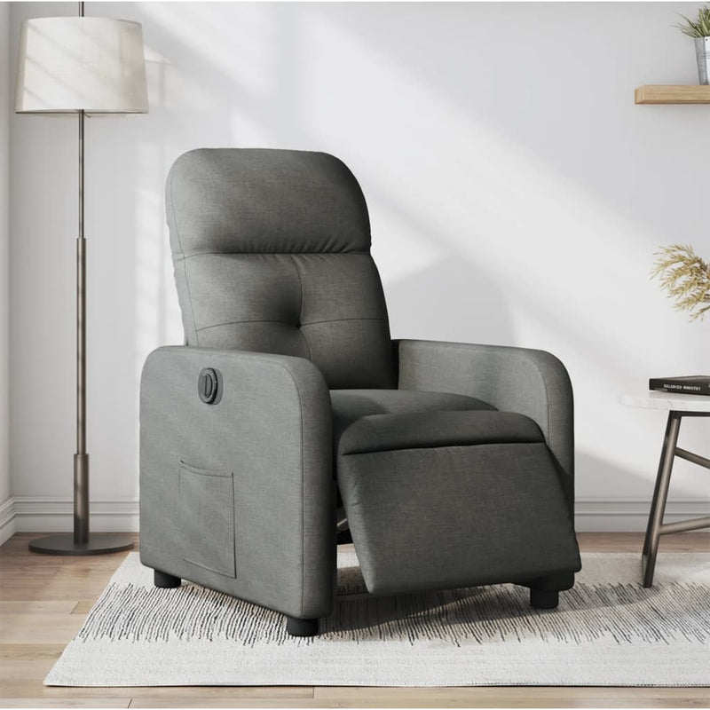 Fotoliu rabatabil electric, gri închis, material textil