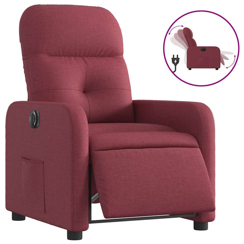 Fotoliu rabatabil electric, roșu vin, material textil