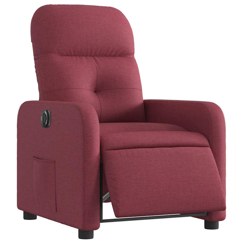 Fotoliu rabatabil electric, roșu vin, material textil