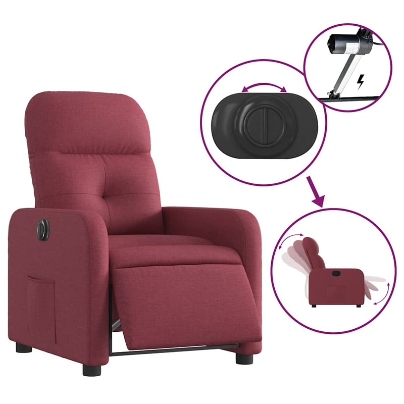 Fotoliu rabatabil electric, roșu vin, material textil