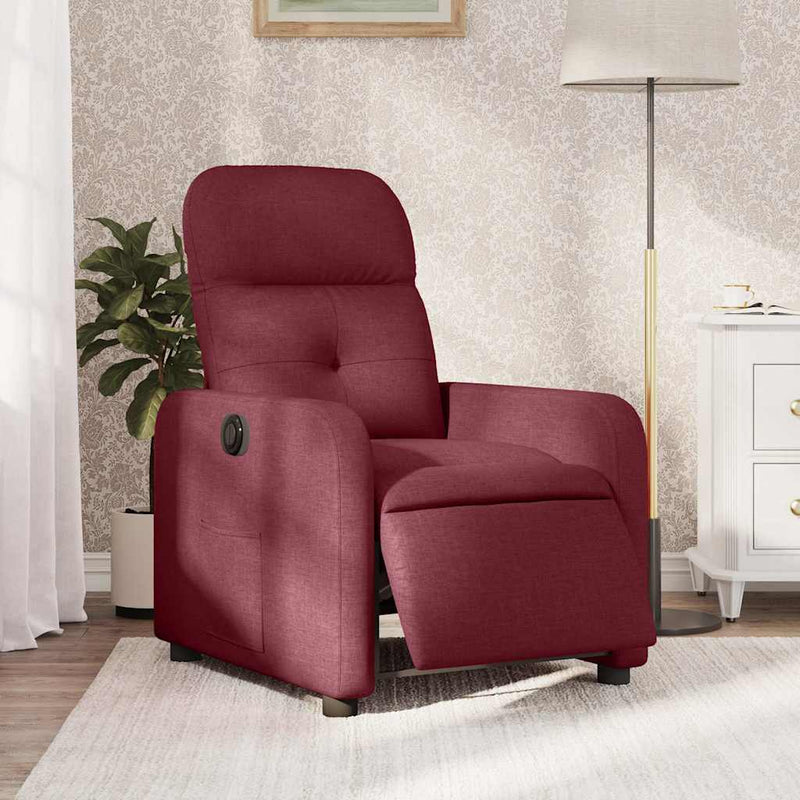 Fotoliu rabatabil electric, roșu vin, material textil