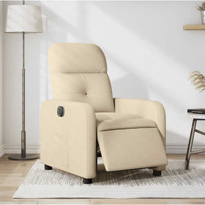 Fotoliu rabatabil electric, crem, material textil