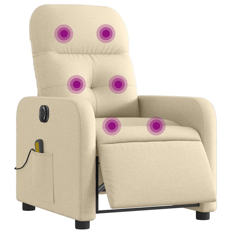 Fotoliu electric de masaj rabatabil, crem, textil