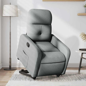 Fotoliu rabatabil cu ridicare, gri deschis, material textil