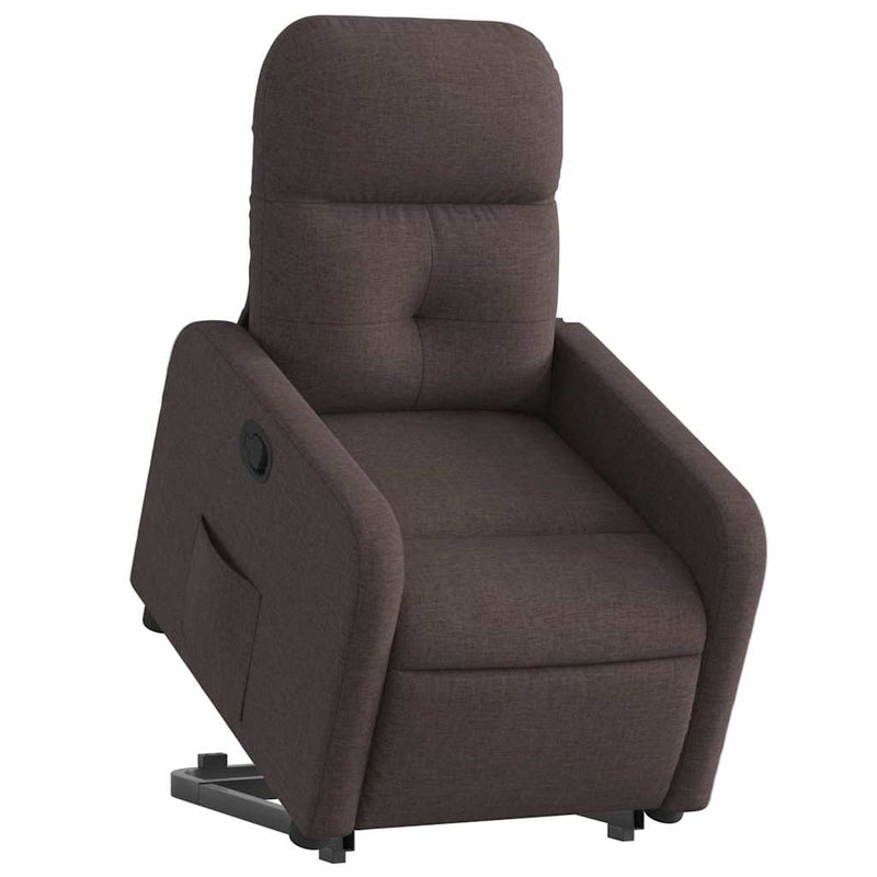 Fotoliu rabatabil cu ridicare pe verticală, maro închis, textil