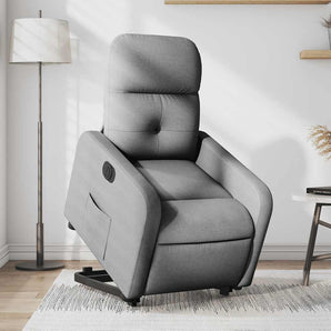 Fotoliu electric rabatabil cu ridicare, gri deschis, textil