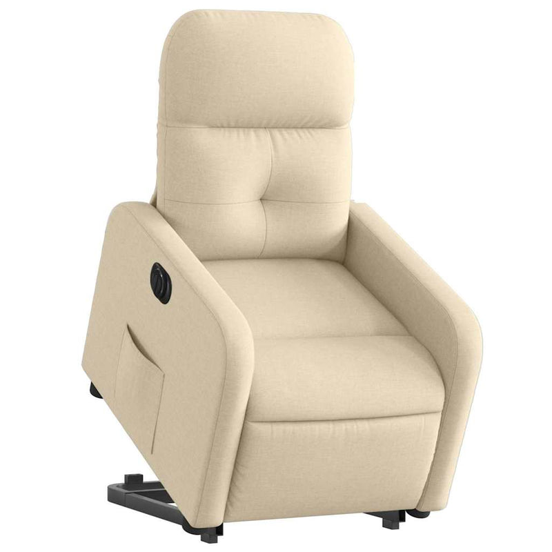 Fotoliu electric rabatabil cu ridicare, crem, textil