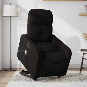 Fotoliu electric de masaj rabatabil cu ridicare, negru, textil