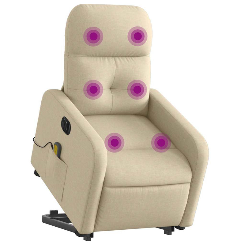 Fotoliu electric de masaj rabatabil cu ridicare, crem, textil