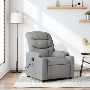 Fotoliu reclinabil cu masaj, gri deschis, material textil