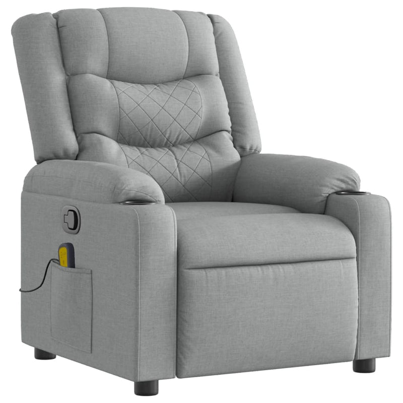 Fotoliu reclinabil cu masaj, gri deschis, material textil