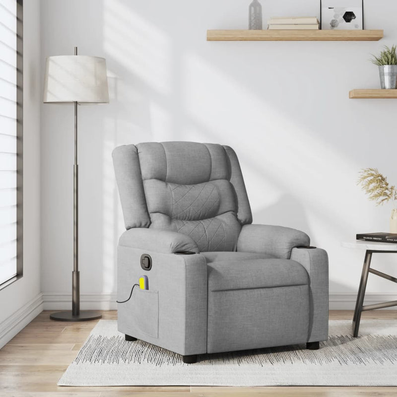 Fotoliu reclinabil cu masaj, gri deschis, material textil