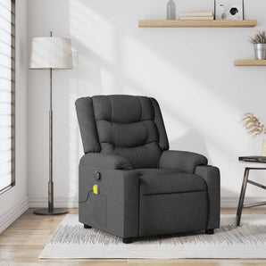 Fotoliu reclinabil cu masaj, gri închis, material textil
