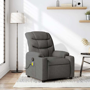 Fotoliu reclinabil cu masaj, gri închis, material textil