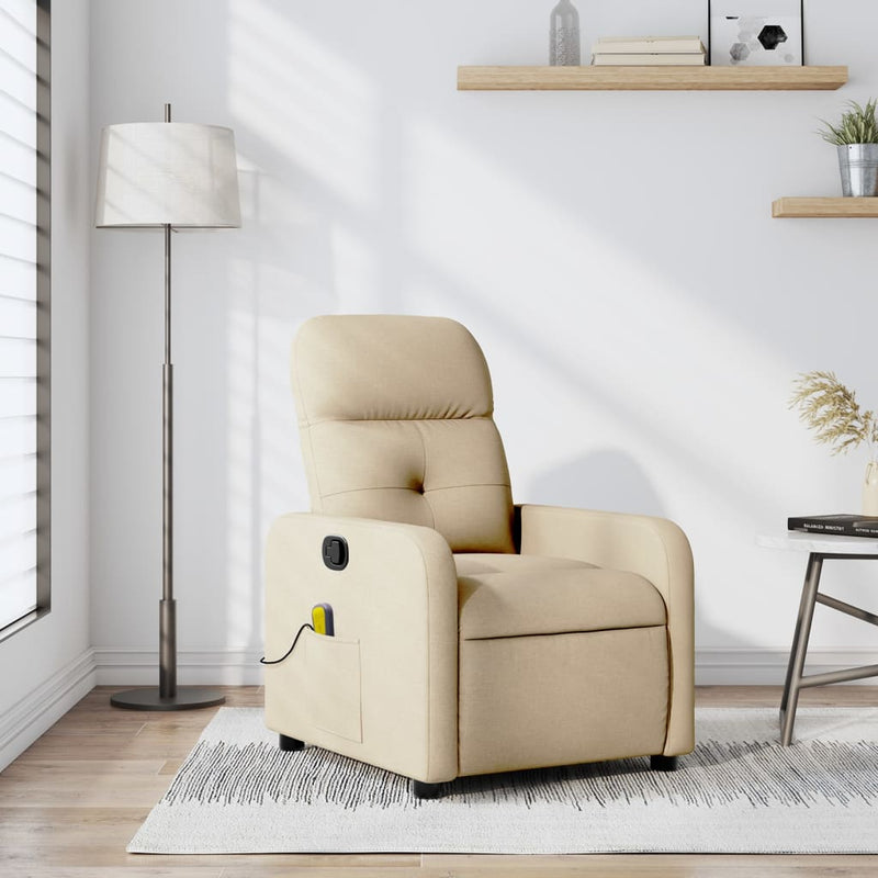 Fotoliu de masaj reclinabil, material textil crem