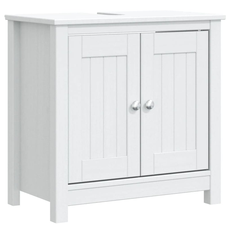 Set mobilier baie „BERG”, 2 piese, alb, lemn masiv de pin