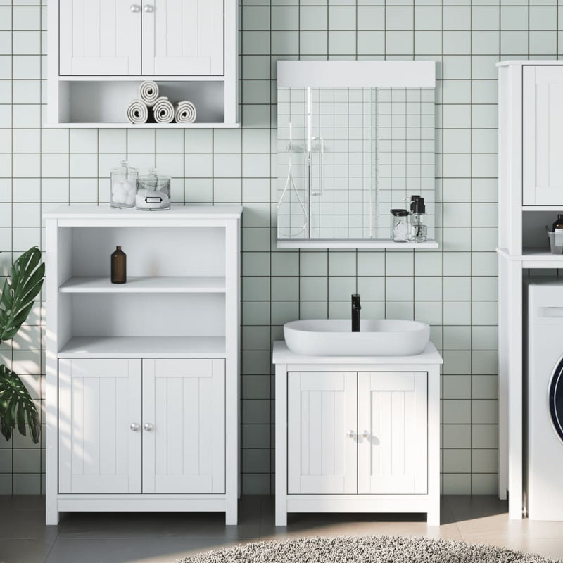 Set mobilier baie, 3 piese, „BERG”, alb, lemn masiv de pin