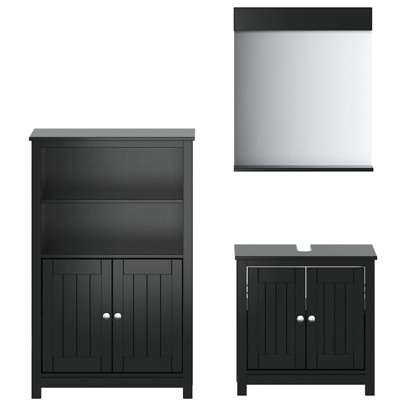 Set mobilier baie, 3 piese, „BERG” , negru, lemn masiv de pin