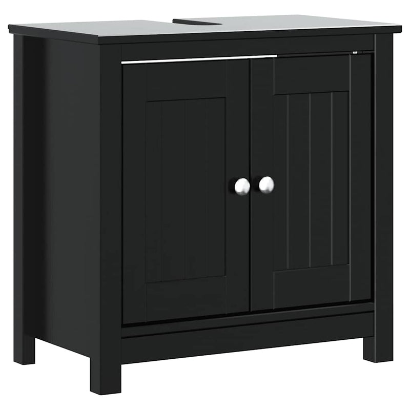 Set mobilier baie, 3 piese, „BERG” , negru, lemn masiv de pin