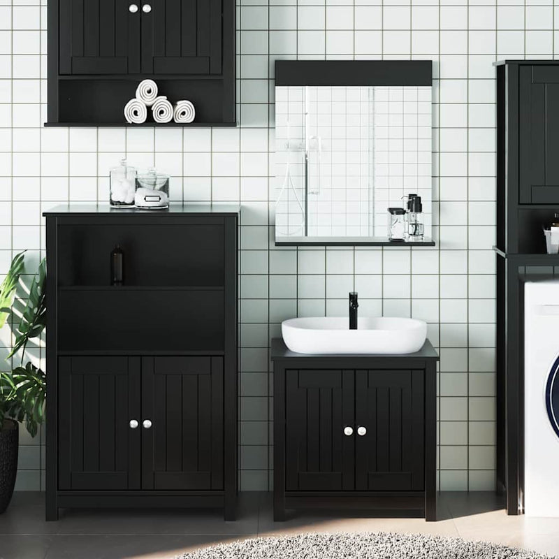 Set mobilier baie, 3 piese, „BERG” , negru, lemn masiv de pin