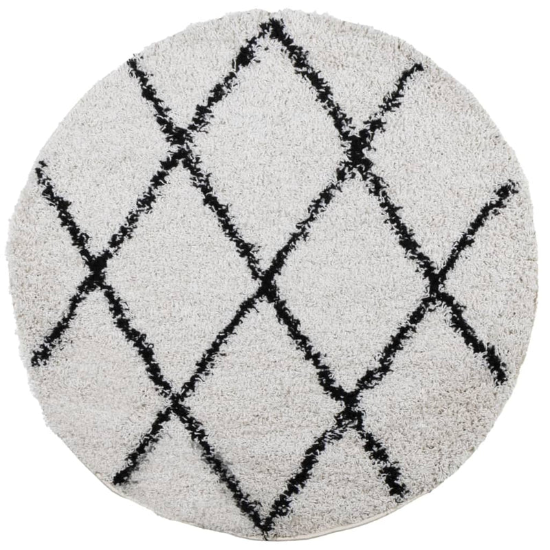 Covor pufos "PAMPLONA" fire înalte negru/crem modern Ø 280 cm