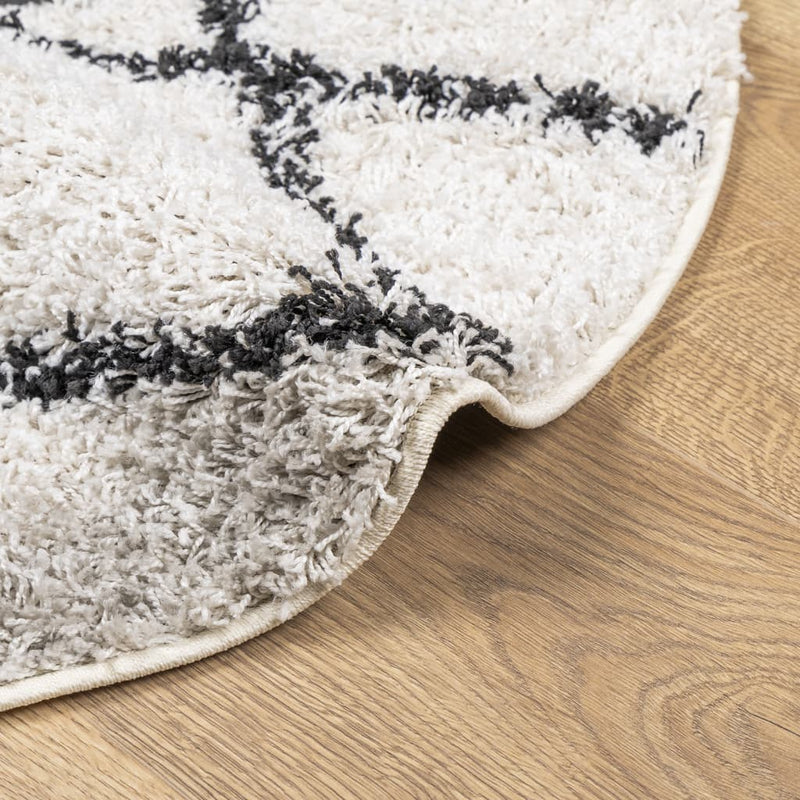 Covor pufos "PAMPLONA" fire înalte negru/crem modern Ø 280 cm