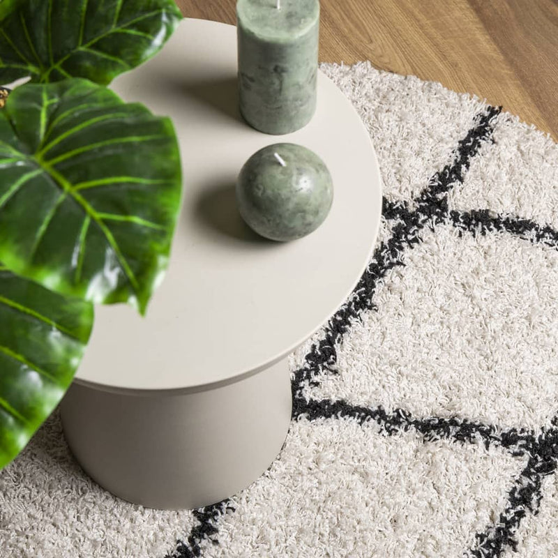 Covor pufos "PAMPLONA" fire înalte negru/crem modern Ø 280 cm